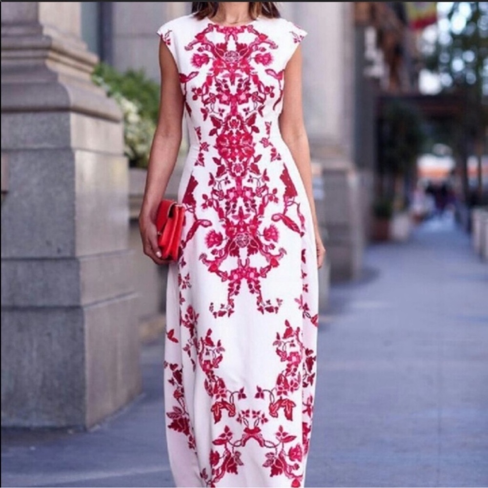Elegant White and Red Floral Dress